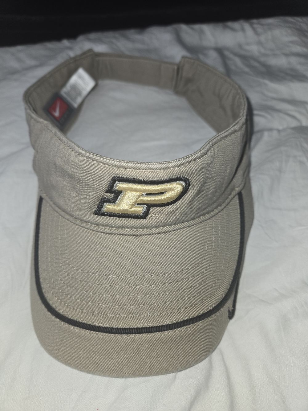 Vintage Nike Team Purdue Boilermakers Visor Hat Khaki Gold P Swoosh Adjustable